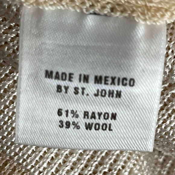 St. John Sport Boatneck Pointelle Knit Wool Blend Sweater in Tan - Size Large - Picture 9 of 12